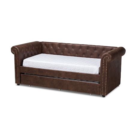Baxton Studio Mabelle Brown Faux Leather Upholstered Daybed with Trundle 154-9396